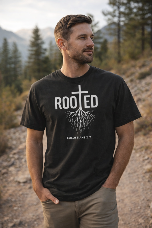 Rooted in Christ Tee | Colossians 2:7 Bella + Canvas 3001