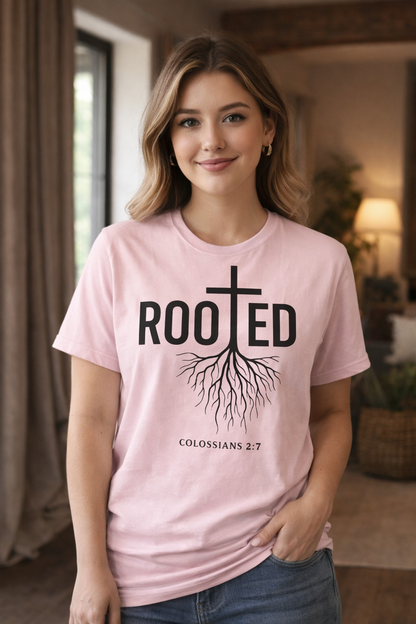 Rooted in Christ Tee | Colossians 2:7 Bella + Canvas 3001 Light Shirt