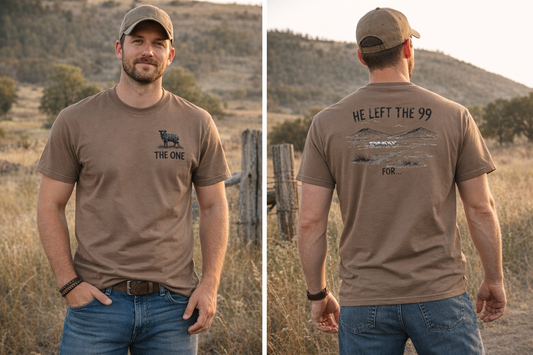 The One | He Left the 99 front Sheep Premium T Shirt | Matthew 18:22
