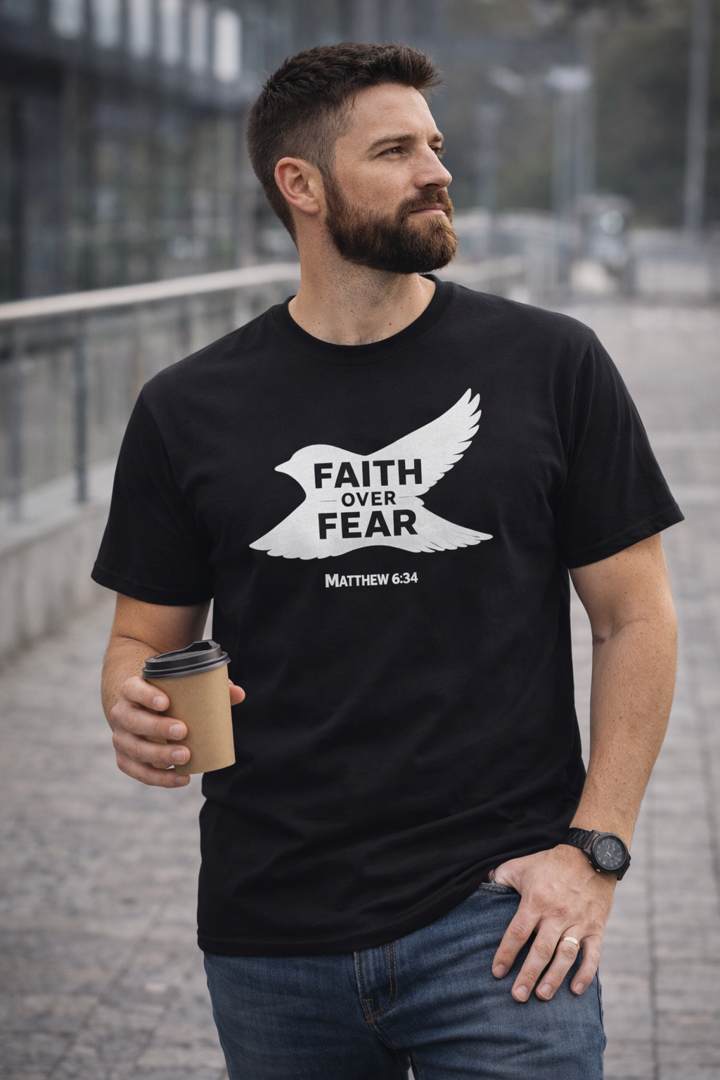 Faith Over Fear Shirt Matthew 6:34 | Premium T Shirt White