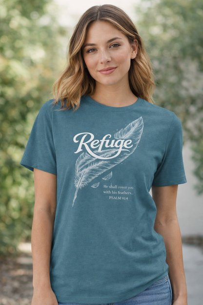 Refuge | Psalm 91:4 Women's Relaxed Christian T Shirt