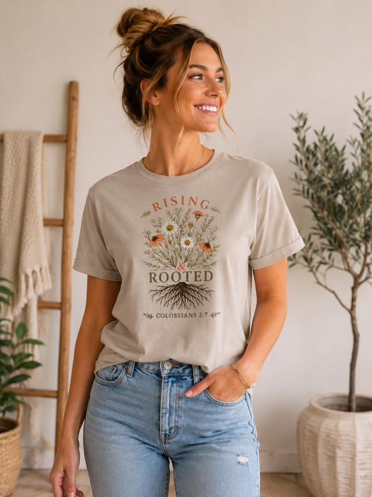 Rising and Rooted T Shirt | Colossians 2:7
