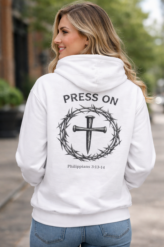 Press On | Philippians 3:13-14 Premium Light Color Hoodie